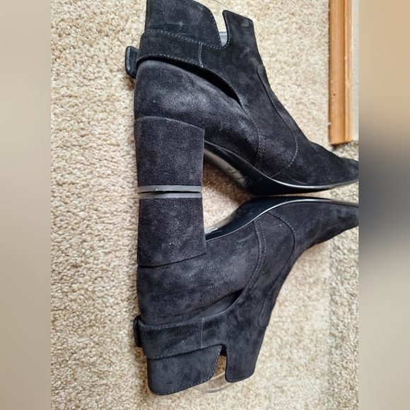 Roger Vivier black suede booties Square Toe Block Heel Buckle Womens Size 37.5 - Picture 6 of 9